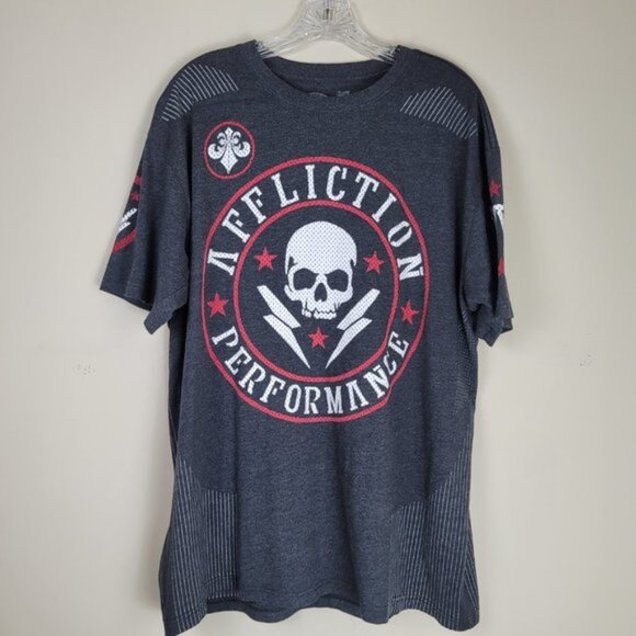 Affliction T-Shirt Mens 2XL Grunge Gray Y2K Skull Short Sleeve - Picture 3 of 7